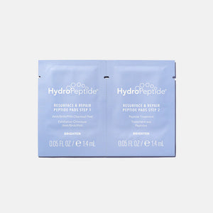RESURFACE & REPAIR PEPTIDE PADS
Двустъпкови пилинг тампони за лице с химичен ексфолиант и пептиди, които изглаждат текстурата, подпомагат клетъчното обновяване и подобряват сиянието на кожата.
HYDROPEPTIDE