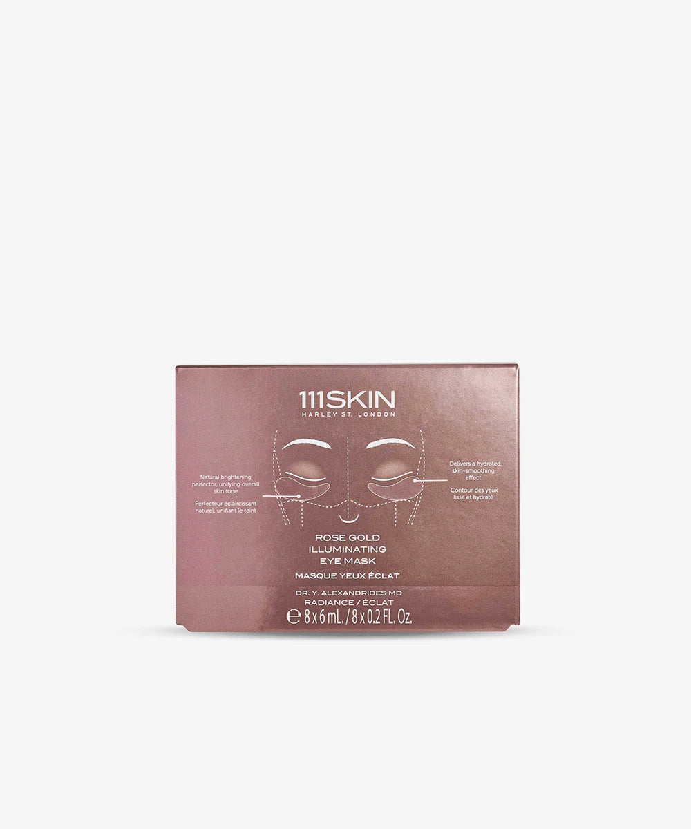 Rose Gold Illuminating Eye Mask Box 8 бр
Хидрогелна околоочна маска с роза и злато 
за блясък и изсветляване на тъмни кръгове
Всеки тип кожа
111SKIN