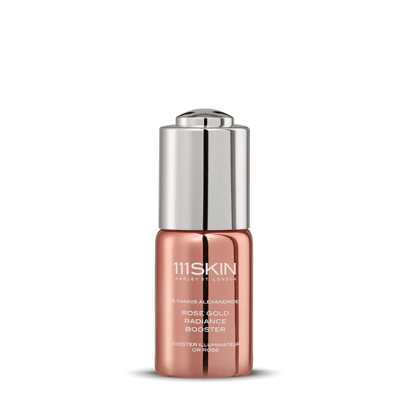 Rose Gold Radiance Booster  20 ml
Озаряващ бустер Rose Gold 20 ml
Блясък-подсилващ серум с хиалуронова киселина
витамин C 
ниацинамид
Всеки тип кожа, блясък и сияние
111SKIN