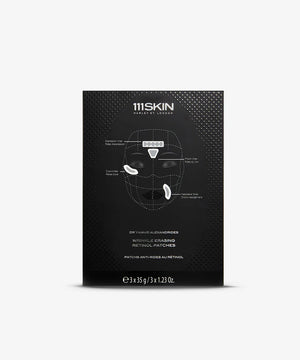 Wrinkle Erasing Retinol Patches box/ 3x35g/
Лепенки с ретинол за финни линии и бръчки
насочени към пачи крак
назолабиални гънки и гневна бръчка
Всеки комплект за лечение съдържа:
2 x полукръгли лепенки за  пачи крак или назолабиални гънки
2 x ленти за  изразителните линии на челото
1 x пластир за гневна 
Зряла кожа
грижа против стареене
111SKIN